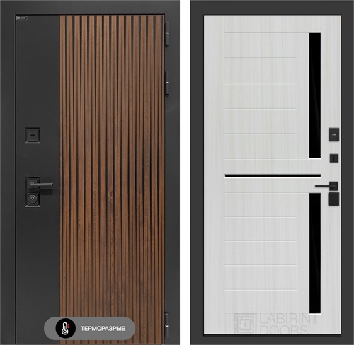 Входная дверь с терморазрывом Айслаб №02 - Сандал белый, стекло черное для частного загородного дома и дачи 31468 - фото 146800