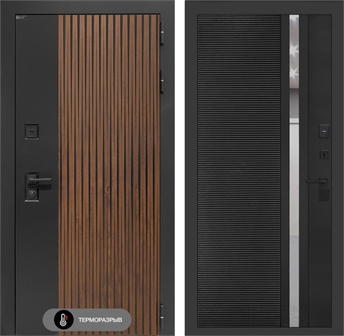 Входная дверь с терморазрывом Айслаб №31 - Черный кварц, зеркальная вставка с тонировкой для частного загородного дома и дачи 31474 - фото 146830