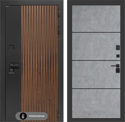 Входная дверь с терморазрывом Айслаб №25 - Бетон светлый, черные молдинги для частного загородного дома и дачи 31498 - фото 146950