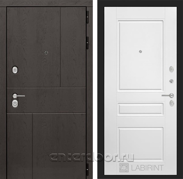 Входная металлическая дверь Лабиринт Урбан 3 (Дуб горький шоколад / Белый софт)
