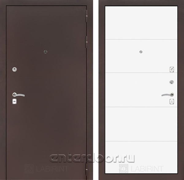 Входная металлическая дверь Лабиринт Классик 13 (Антик медный / Белый софт)