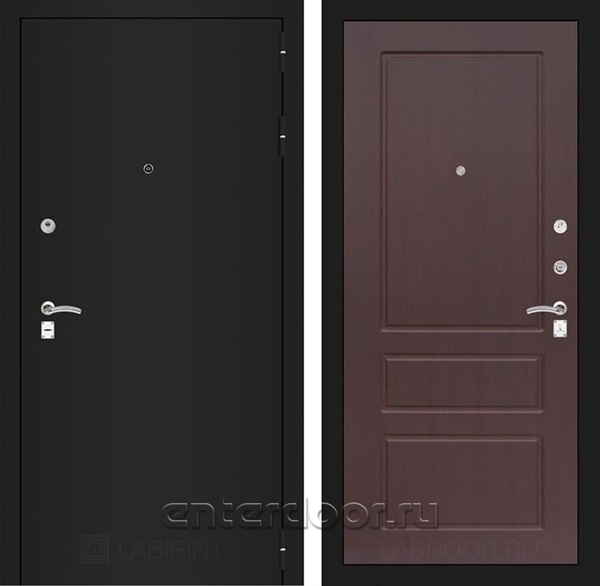 Входная металлическая дверь Лабиринт Классик 3 (Шагрень черная / Орех премиум)