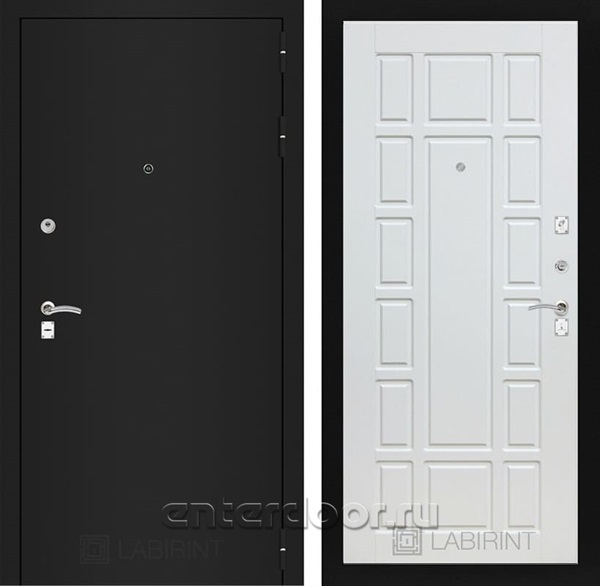 Входная металлическая дверь Лабиринт Классик 12 (Шагрень черная / Белое дерево)