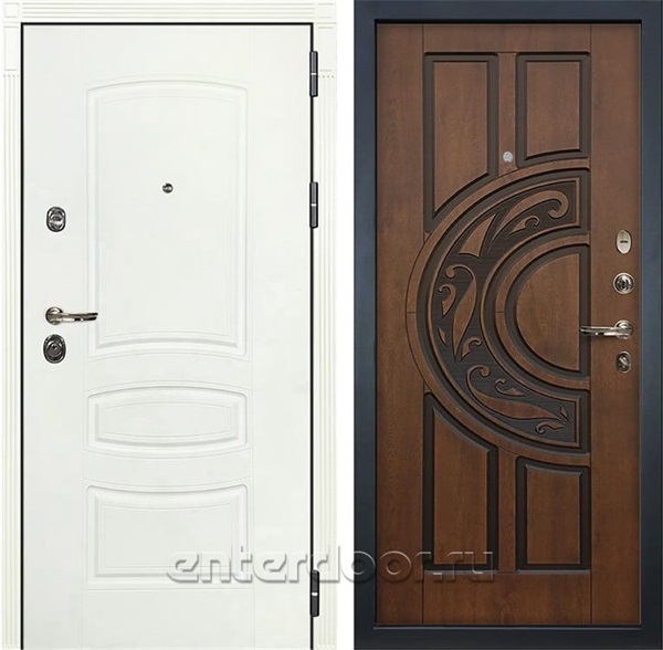 Входная дверь Лекс Сенатор 3К Шагрень белая (№27 Голден патина черная)
