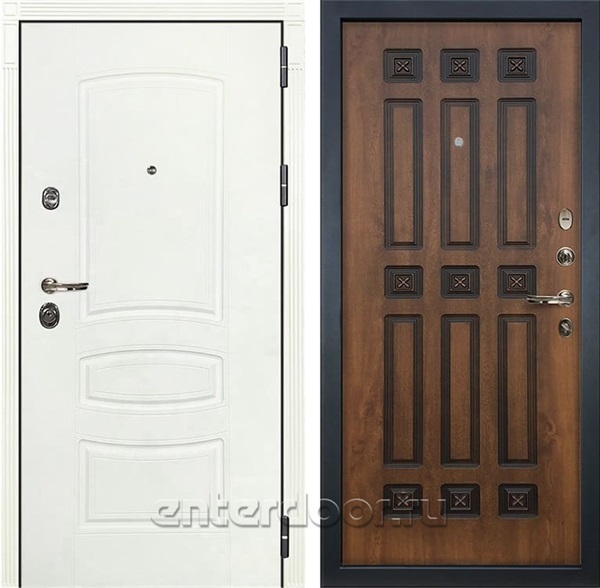 Входная дверь Лекс Сенатор 3К Шагрень белая (№33 Голден патина черная)