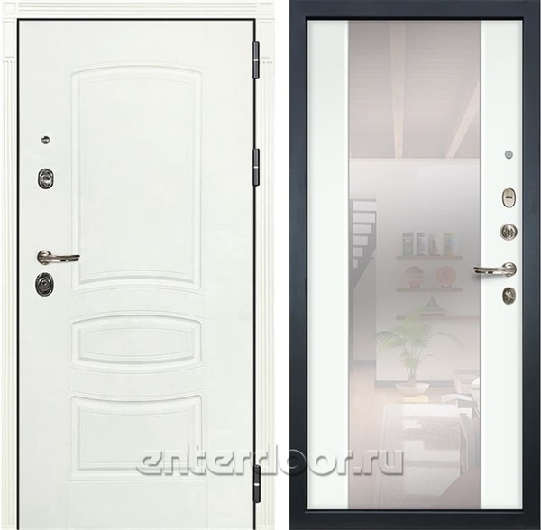 Входная дверь Лекс Сенатор 3К Шагрень белая с Зеркалом Стиль (№61 Ясень белый)
