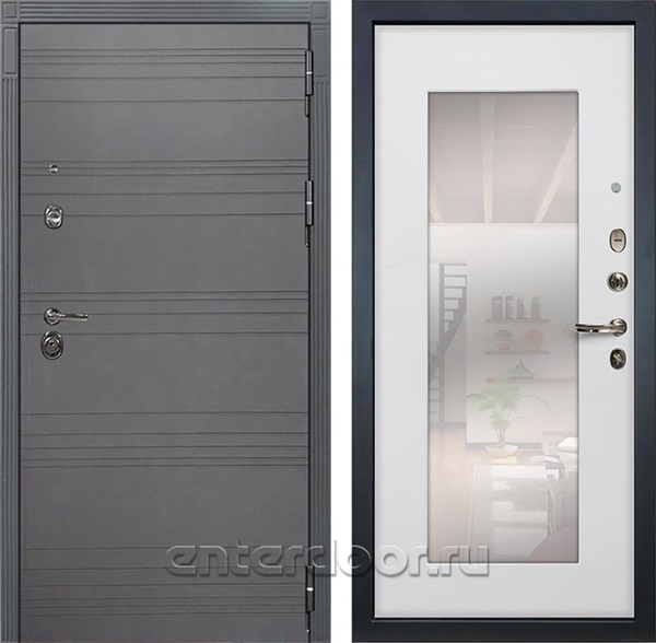 Входная дверь Лекс Сенатор 3К Софт графит с Зеркалом (№37 Ясень белый)