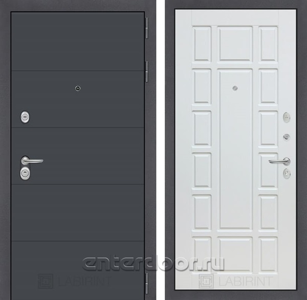 Входная металлическая дверь Лабиринт Арт 12 (Графит софт / Белое дерево)