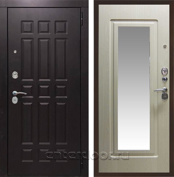 Входная металлическая дверь Кватро с Зеркалом (Венге / Дуб беленый)