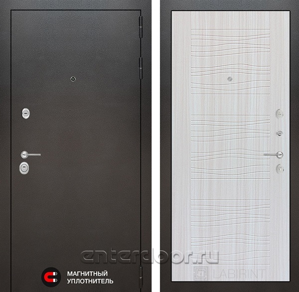 Входная металлическая дверь Лабиринт Сильвер 6 (Антик темное серебро / Сандал белый)