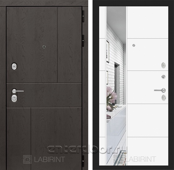 Входная металлическая дверь Лабиринт Урбан 19 Зеркало (Дуб горький шоколад / Белый софт)
