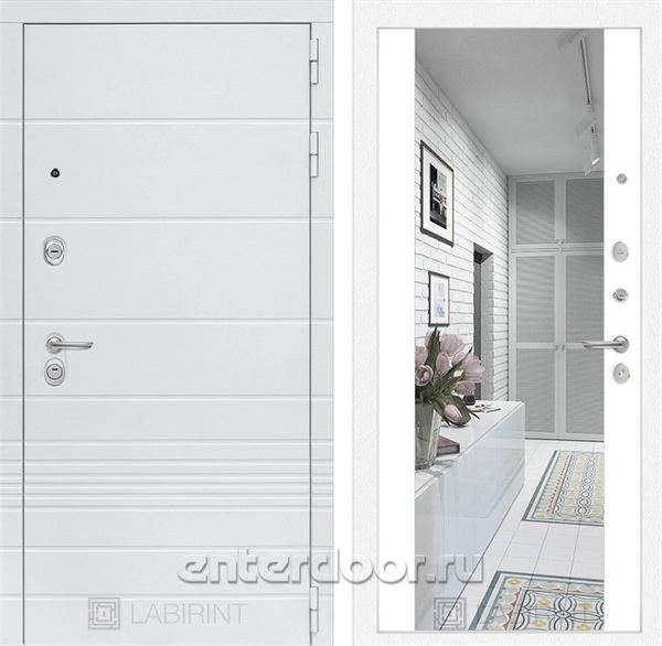 Входная металлическая дверь Лабиринт Трендо Зеркало Максимум (Белый камень / Белый софт)