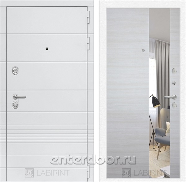 Входная металлическая дверь Лабиринт Трендо Зеркало (Белый камень / Акация светлая)