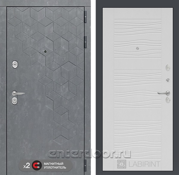 Входная металлическая дверь Лабиринт Бетон 6 (Бетон песочный / Белое дерево)