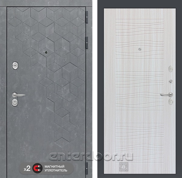 Входная металлическая дверь Лабиринт Бетон 6 (Бетон песочный / Сандал белый)