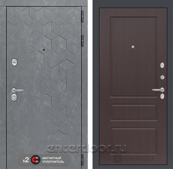 Входная металлическая дверь Лабиринт Бетон 3 (Бетон песочный / Орех премиум)