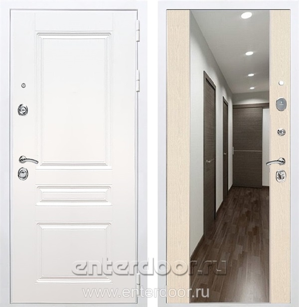 Входная металлическая дверь Армада Премиум Н с Зеркалом СБ-16 (Белый / Лиственница беж)
