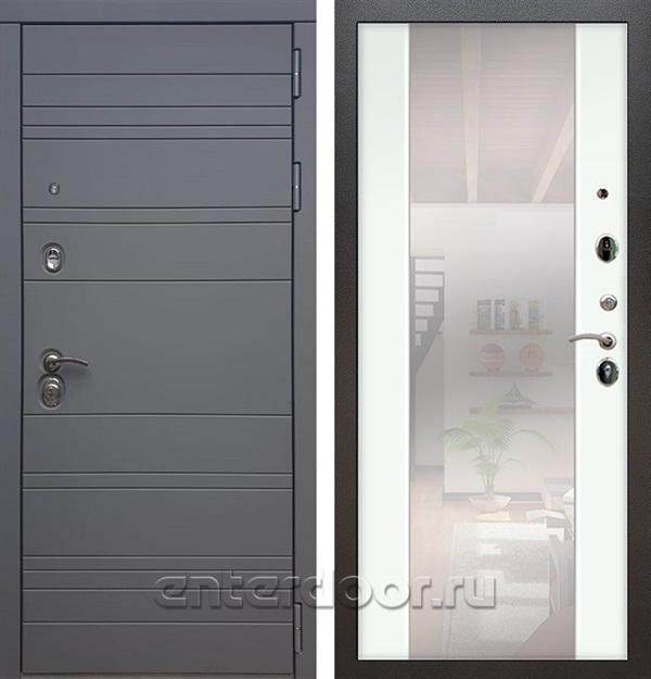 Входная дверь Армада Италия с зеркалом СБ-16 (Графит софт / Ясень белый) - фото 46853