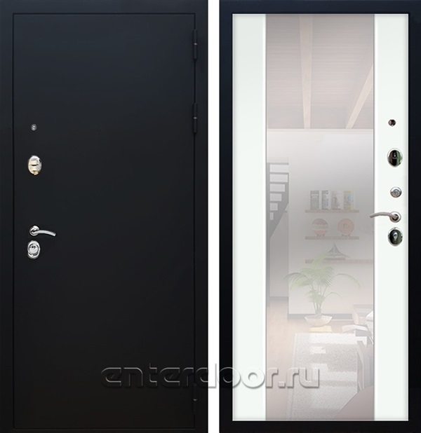 Входная дверь Армада Престиж СБ-16 с зеркалом (Чёрный муар / Ясень белый) - фото 46914