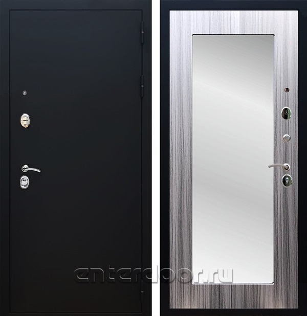 Входная дверь Армада Престиж с зеркалом Пастораль (Чёрный муар / Сандал серый) - фото 46956