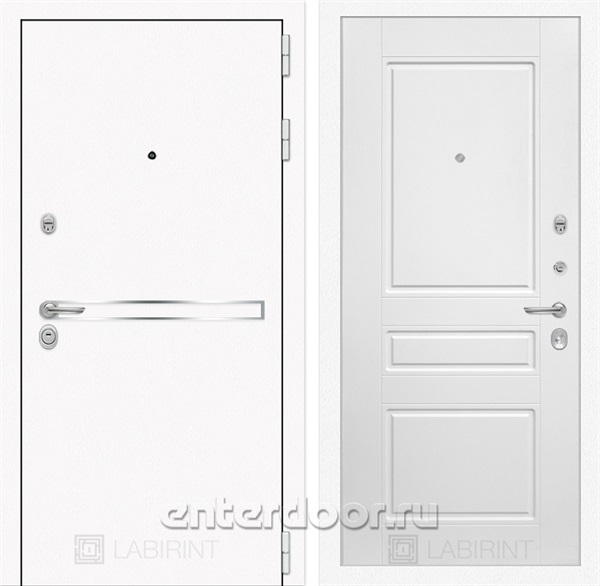 Входная металлическая дверь Лабиринт Line White 3 (Шагрень белая / Белый софт)