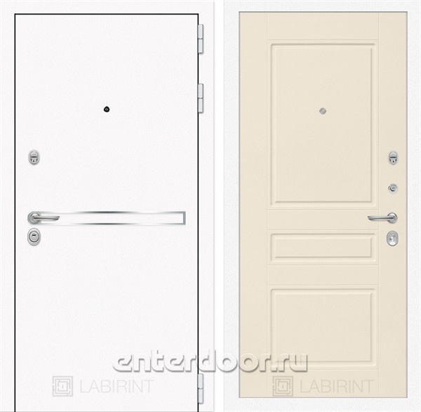Входная металлическая дверь Лабиринт Line White 3 (Шагрень белая / Крем софт)