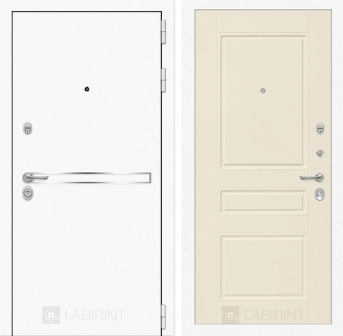 Входная металлическая дверь Лабиринт Line White 3 (Шагрень белая / Крем софт)