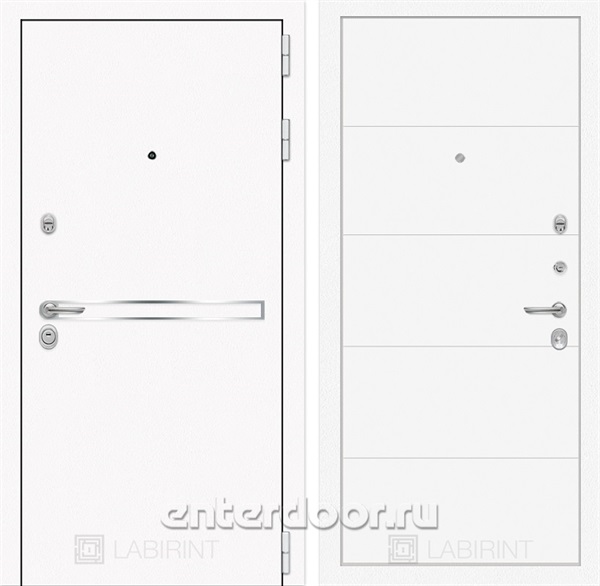 Входная металлическая дверь Лабиринт Line White 13 (Шагрень белая / Белый софт)
