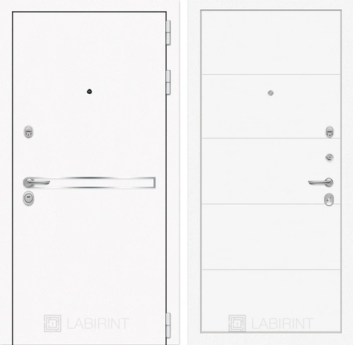 Входная металлическая дверь Лабиринт Line White 13 (Шагрень белая / Белый софт)