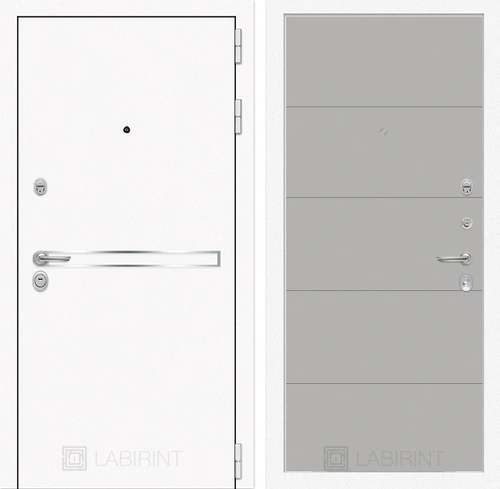 Входная металлическая дверь Лабиринт Line White 13 (Шагрень белая / Грей софт)