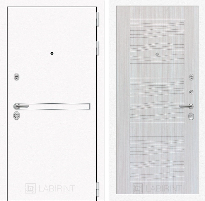 Входная металлическая дверь Лабиринт Line White 6 (Шагрень белая / Сандал белый)