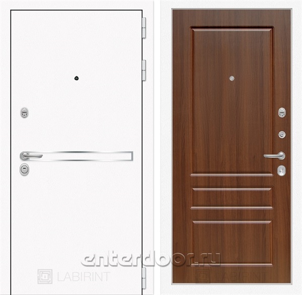 Входная металлическая дверь Лабиринт Line White 3 (Шагрень белая / Орех бренди)
