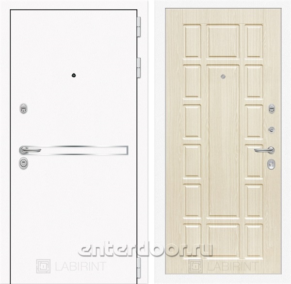 Входная металлическая дверь Лабиринт Line White 12 (Шагрень белая / Дуб беленый)