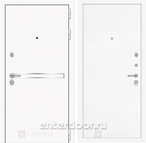 Входная металлическая дверь Лабиринт Line White 7 (Шагрень белая / Белое дерево)