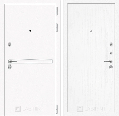Входная металлическая дверь Лабиринт Line White 7 (Шагрень белая / Белое дерево)