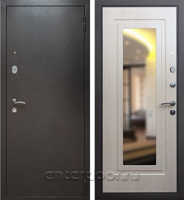 Входная металлическая дверь Армада Комфорт с зеркалом (Антик серебро / Дуб белёный)