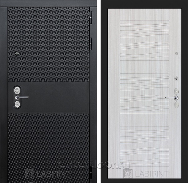 Входная металлическая дверь Лабиринт Black 6 (Чёрный кварц / Сандал белый)