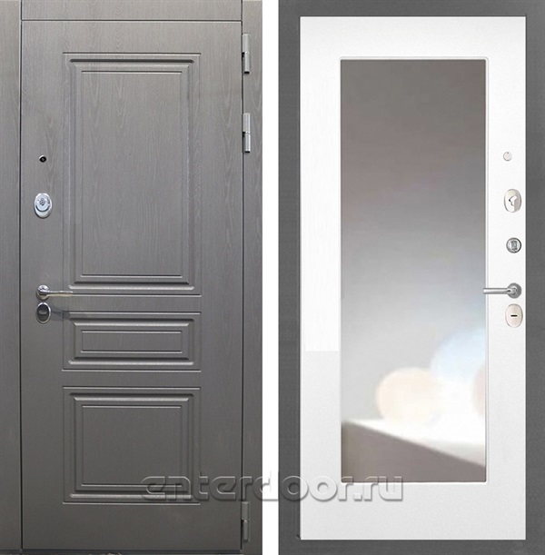 Входная стальная дверь Интекрон Брайтон с Зеркалом (Дуб вуд графит / Белый матовый)