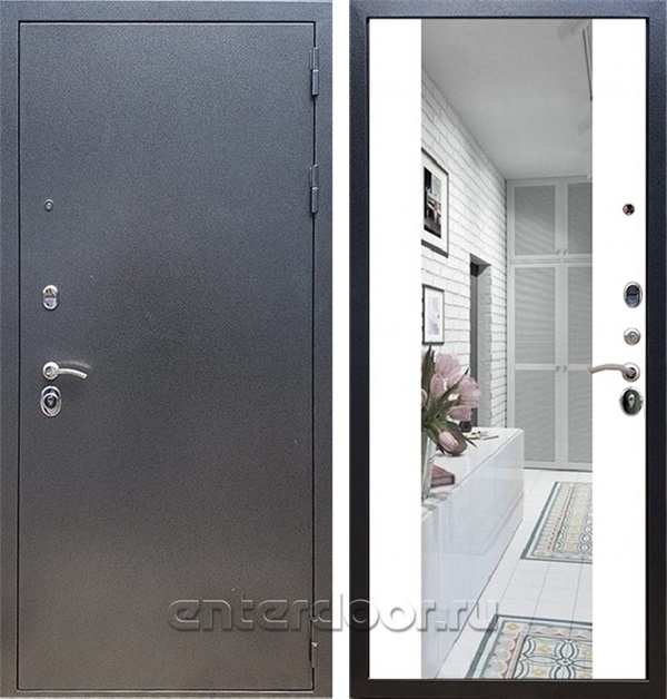 Входная дверь Армада Оптима с Зеркалом СБ-16 (Антик серебро / Белый матовый) - фото 50141