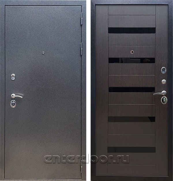 Входная стальная дверь Армада Оптима СБ-14 (Антик серебро / Венге) стекло черное