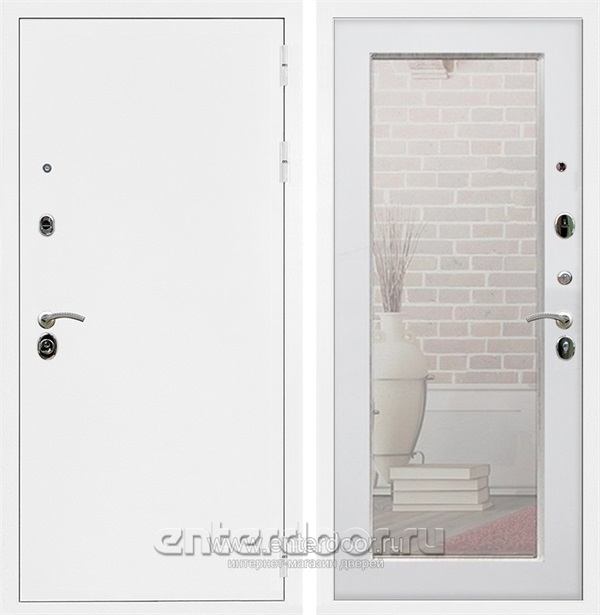 Входная дверь Триумф 3К с зеркалом Оптима (Белая шагрень / Ясень белый) - фото 51359