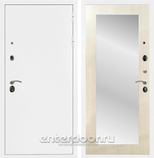 Входная дверь Триумф 3К с зеркалом Оптима (Белая шагрень / Лиственница беж) - фото 51388
