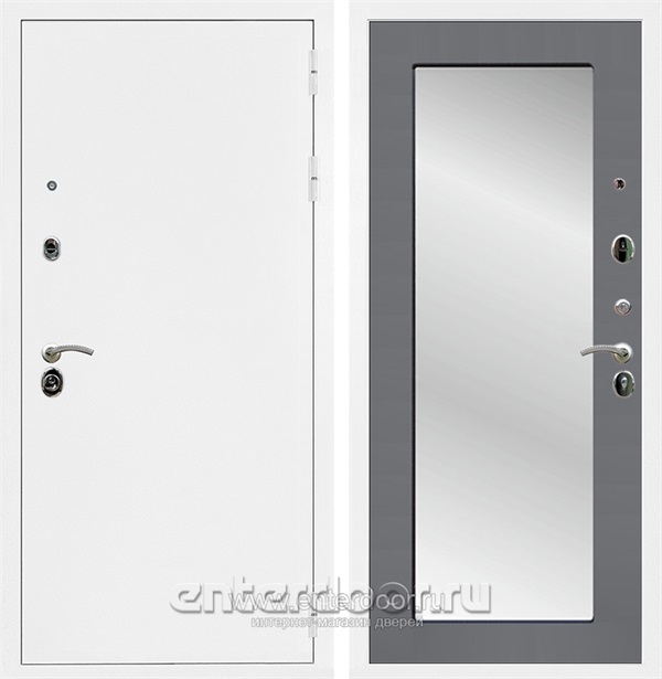 Входная дверь Триумф 3К с зеркалом Оптима (Белая шагрень / Графит софт) - фото 51395