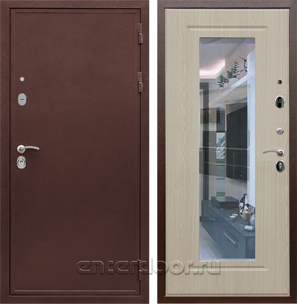 Входная дверь Триумф 3К с зеркалом ФЛЗ-120 (Медный антик / Белёный дуб) - фото 52186