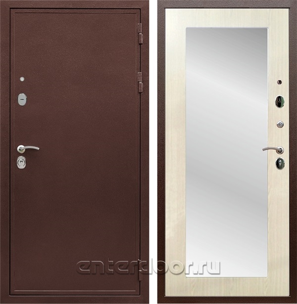 Входная дверь Триумф 3К с зеркалом Оптима (Медный антик / Лиственница беж) - фото 52252