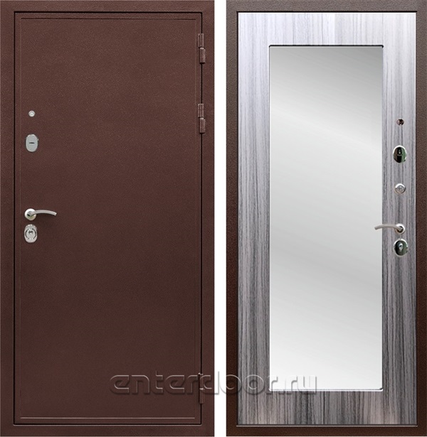 Входная дверь Триумф 3К с зеркалом Оптима (Медный антик / Сандал серый) - фото 52268