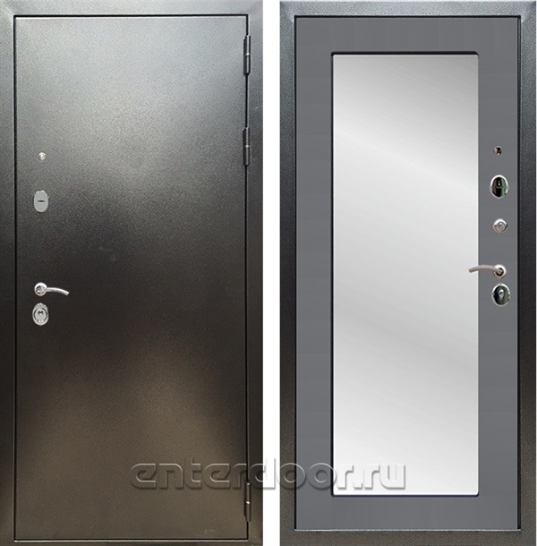 Входная дверь Триумф 3К с зеркалом Оптима (Антик серебро / Графит софт) - фото 53045