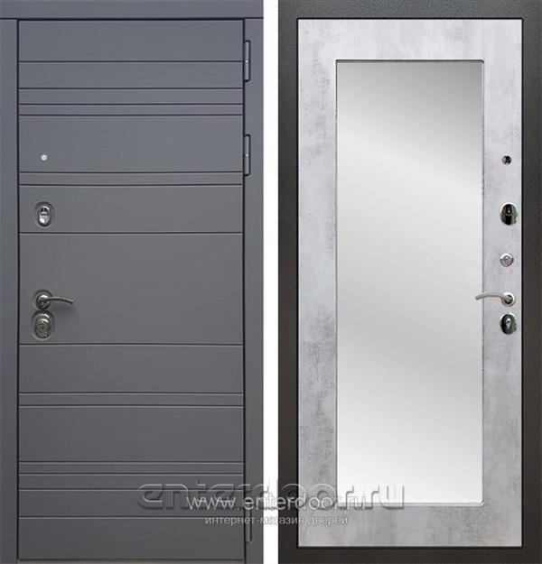 Входная дверь Армада Италия с зеркалом Пастораль (Графит софт / Бетон светлый) - фото 53583