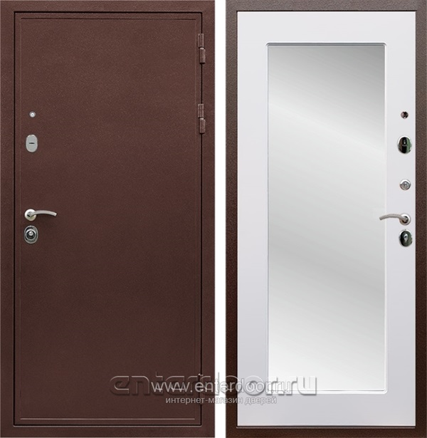 Входная дверь Триумф 3К с зеркалом Оптима (Медный антик / Белый матовый) - фото 53638
