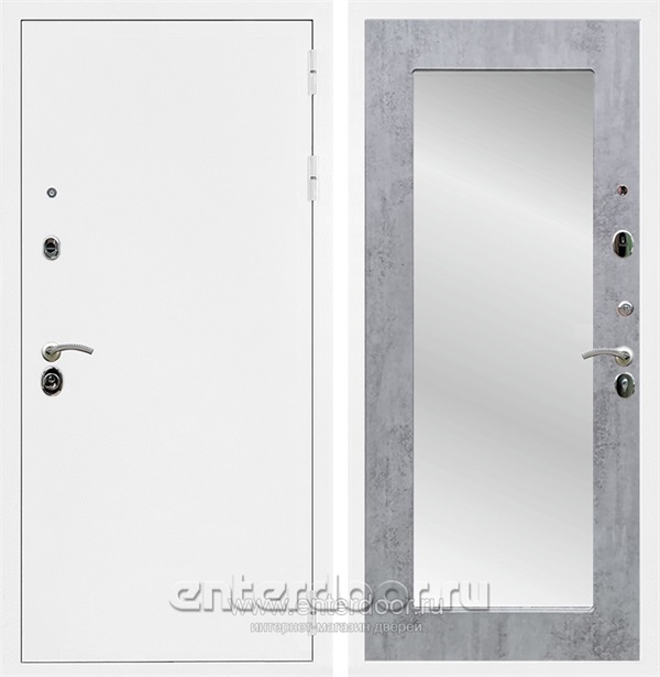 Входная дверь Триумф 3К с зеркалом Оптима (Белая шагрень / Бетон тёмный) - фото 53695